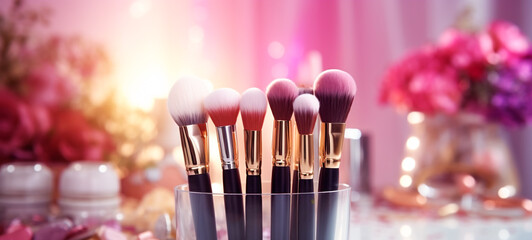 Brush set and beauty tools used for creating soft glow bridal makeup