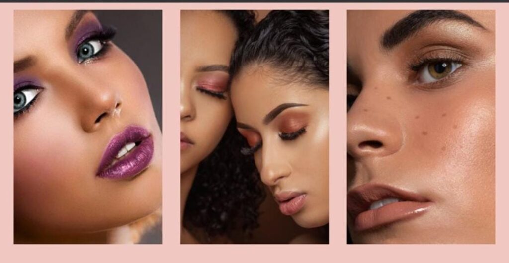 Model posing for a stylish fashion shoot with winged eyeliner and trendy hairstyle.