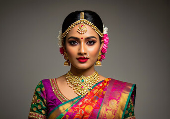 Traditional jasmine gajra bridal hairstyle for South Indian wedding.
