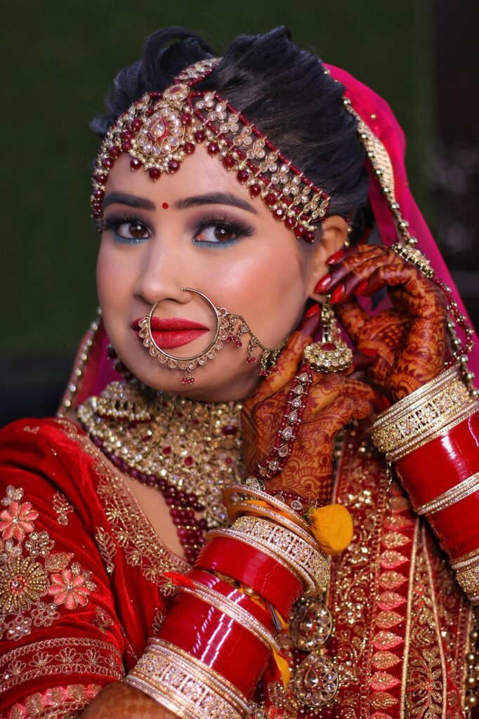 HD airbrush bridal makeup for South Indian bride in Mancherial.
