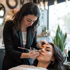 Model showcasing trendy fashion makeup with flawless skin and defined lips.