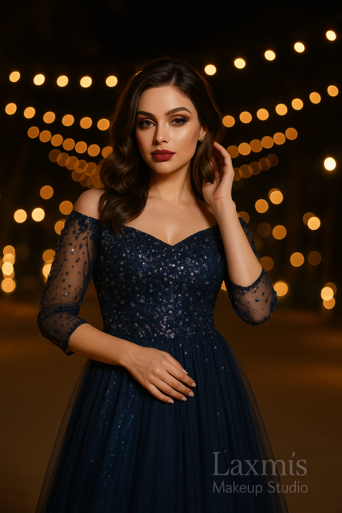 Outdoor portfolio photoshoot with natural glam makeup created by Laxmi’s Makeup Studio.